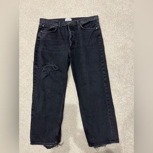 Agolde black distressed crop jean